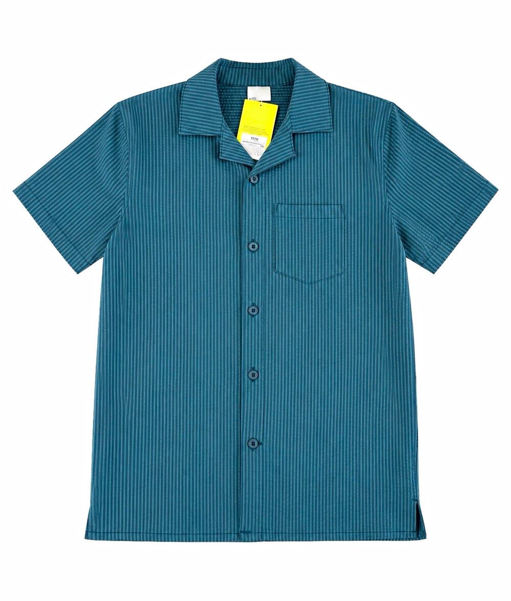 All in Motion Kids M Blue Striped Short Sleeve Woven Button-Up Shirt Pockets